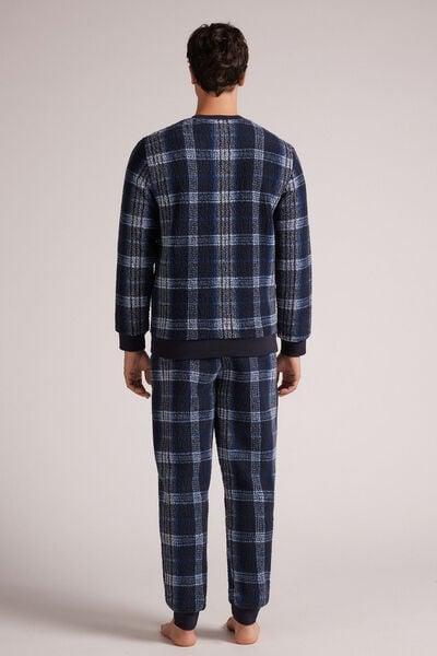 Blue Tartan Pattern Teddy Pyjamas Set, , large image number 3