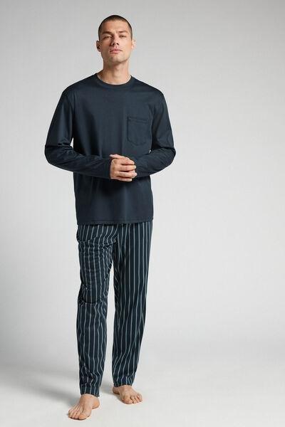 Navy Mercerized Printed Cotton Pyjama Set, , large image number 1