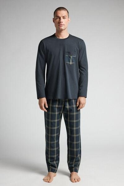 Navy Check Print Cotton Pyjama Set, B601_963J, large image number 0