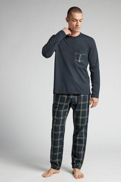 Navy Check Print Cotton Pyjama Set, B601_963J, large image number 1