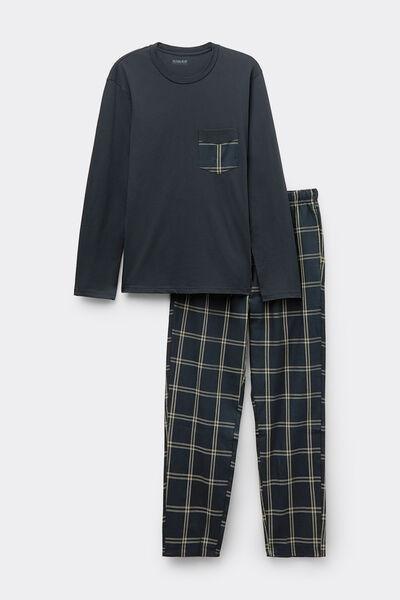 Navy Check Print Cotton Pyjama Set, B601_963J, large image number 2