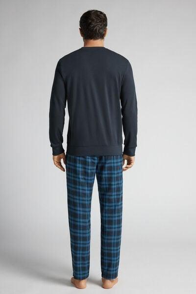 Navy Ski Bear Print Long Cotton Pyjama Set, Midnight Blue, large image number 3