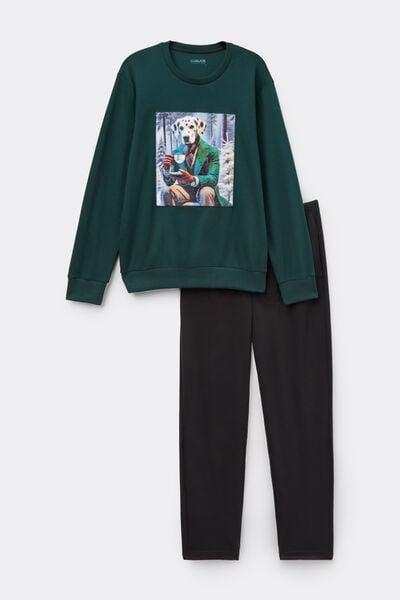 Green Dalmatian Print Cotton Pyjama Set, B601_132J, large image number 2