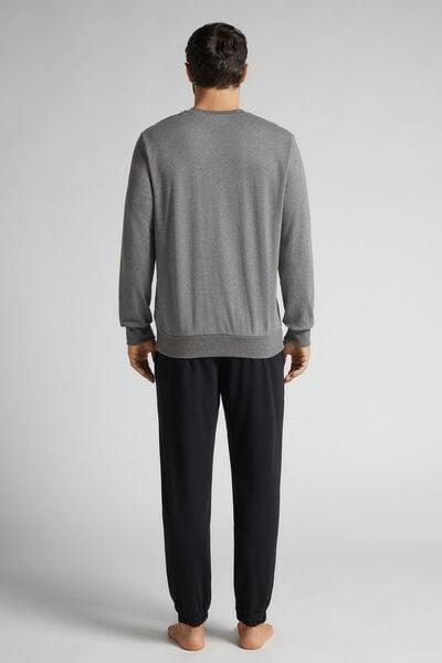 Grey Panda Print Long Cotton Pyjama Set, Graphite Grey Blend, large image number 3