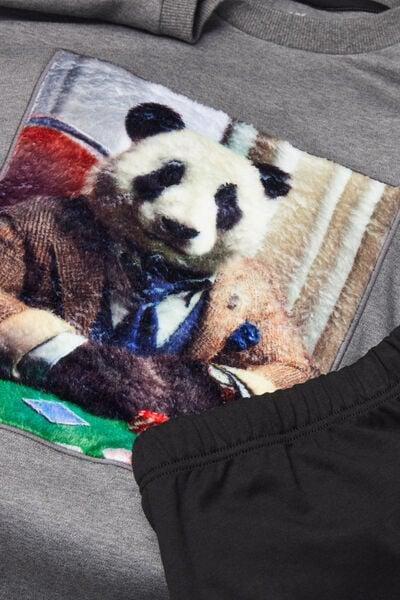 Grey Panda Print Long Cotton Pyjama Set, Graphite Grey Blend, large image number 4