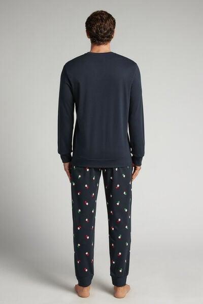 Navy Gnome Print Cotton Pyjama Set, Midnight Blue, large image number 3