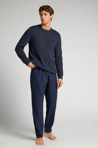 Navy Pinstripe Cotton Pyjama Set, Midnight Blue, large image number 1