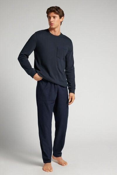 Navy Pinstripe Cotton Pyjama Set, Midnight Blue, large image number 1