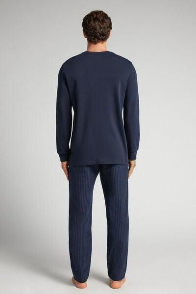 Navy Pinstripe Cotton Pyjama Set, Midnight Blue, large image number 3