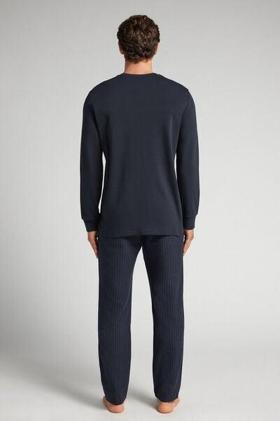 Navy Pinstripe Cotton Pyjama Set, Midnight Blue, large image number 3