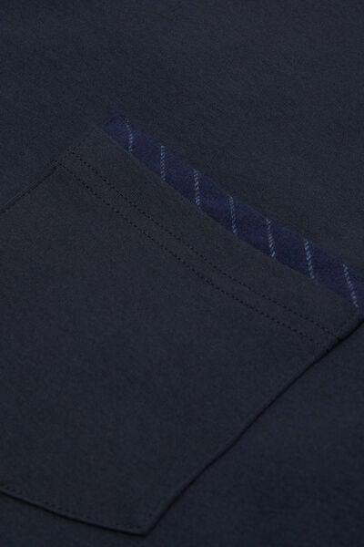 Navy Pinstripe Cotton Pyjama Set, Midnight Blue, large image number 4