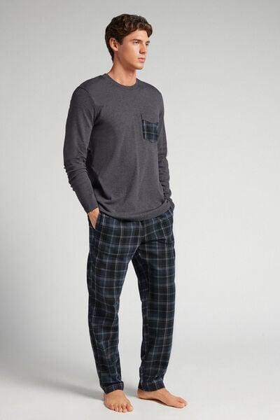 Beige Check Print Long Cotton Pyjama Set, B601_984J, large image number 1