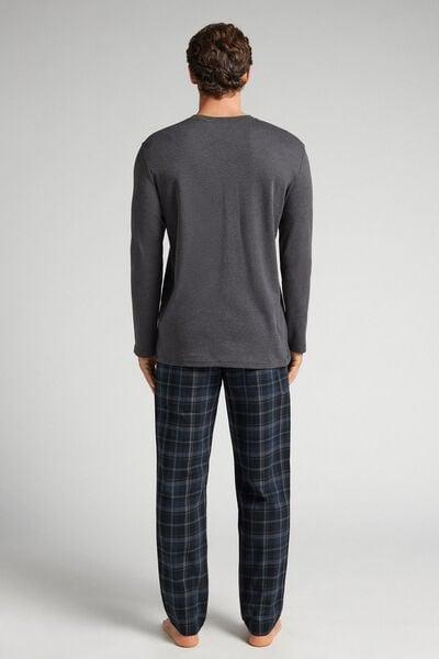 Beige Check Print Long Cotton Pyjama Set, B601_984J, large image number 3