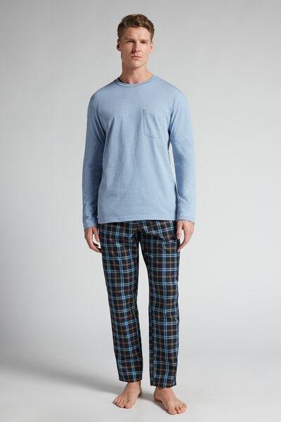 Blue Long Plain-Weave Cotton Pyjama Set, B601_073K, large image number 0
