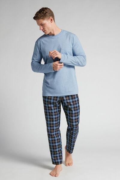 Blue Long Plain-Weave Cotton Pyjama Set, B601_073K, large image number 1