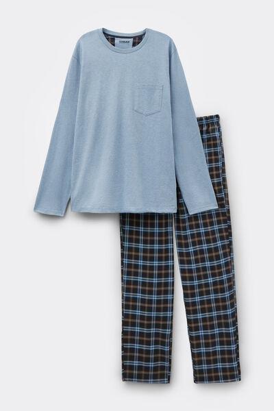 Blue Long Plain-Weave Cotton Pyjama Set, B601_073K, large image number 2