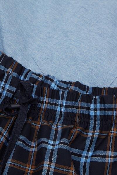 Blue Long Plain-Weave Cotton Pyjama Set, B601_073K, large image number 4