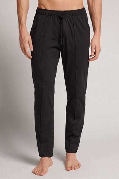 Black - 019 - Black Cotton Trousers with Seam, Black, large image number 0