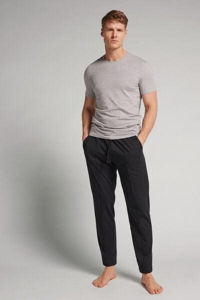 Black - 019 - Black Cotton Trousers with Seam, Black, large image number 1