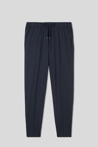 Blue - 800 - Blu Notte Cotton Trousers with Seam, Midnight Blue, large image number 2
