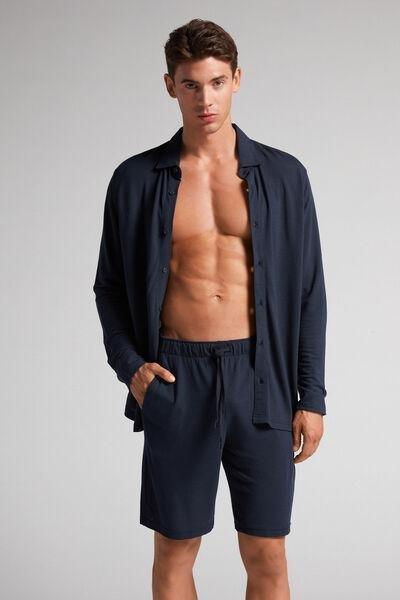 Blue Silk And Modal Pique Shorts, , large image number 1