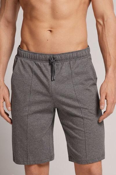 Dark Grey - 5227 - Charcoal Grey Melange Cotton Shorts with Seam, Graphite Grey Blend, large image number 0