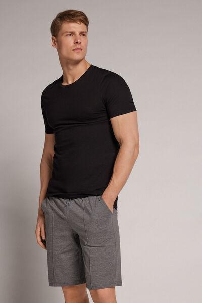Dark Grey - 5227 - Charcoal Grey Melange Cotton Shorts with Seam, Graphite Grey Blend, large image number 1
