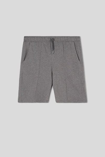 Dark Grey - 5227 - Charcoal Grey Melange Cotton Shorts with Seam, Graphite Grey Blend, large image number 2