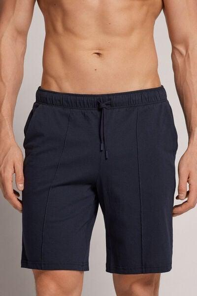 Blue - 800 - Blu Notte Cotton Shorts with Seam, Midnight Blue, large image number 0