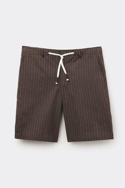Brown Linen And Cotton Shorts, , large image number 1