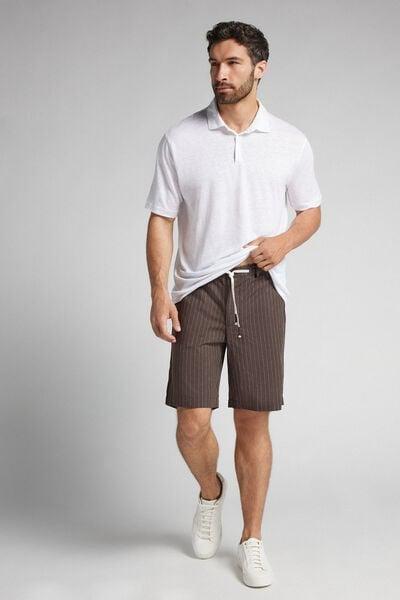 Brown Linen And Cotton Shorts, , large image number 2