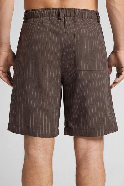 Brown Linen And Cotton Shorts, , large image number 3