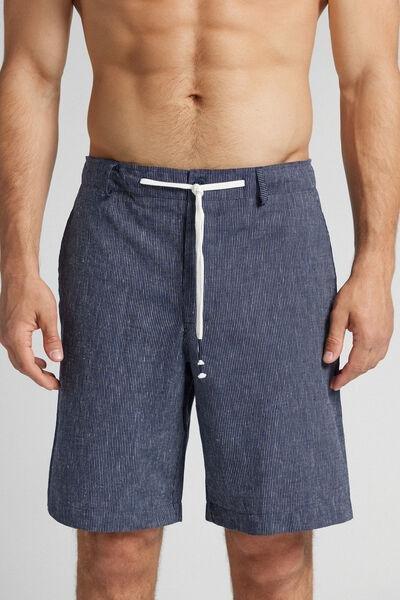 Blue Linen And Cotton Shorts, , large image number 0