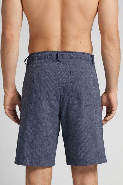 Blue Linen And Cotton Shorts, , large image number 3