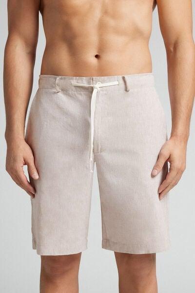 Beige Linen And Cotton Shorts, , medium