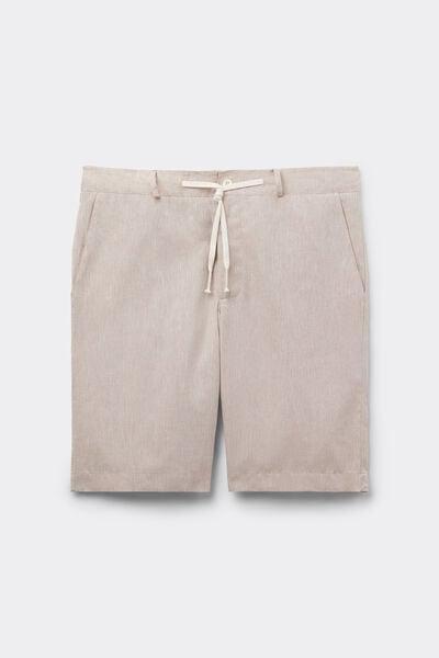 Beige Linen And Cotton Shorts, , large image number 1