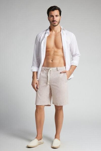 Beige Linen And Cotton Shorts, , large image number 2