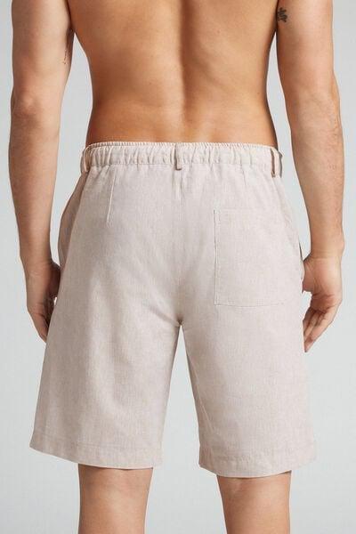 Beige Linen And Cotton Shorts, , large image number 3