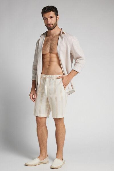 Ecru Linen And Cotton Shorts, B601_920J, large image number 1