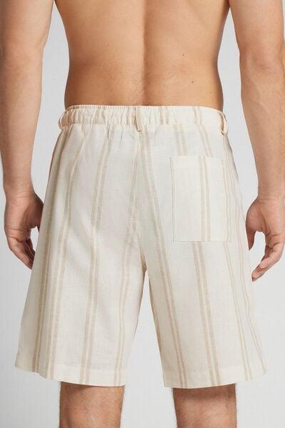 Ecru Linen And Cotton Shorts, B601_920J, large image number 3