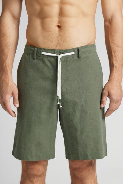 Green Linen And Cotton Shorts, , medium