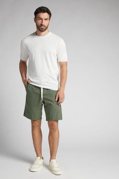 Green Linen And Cotton Shorts, , large image number 1