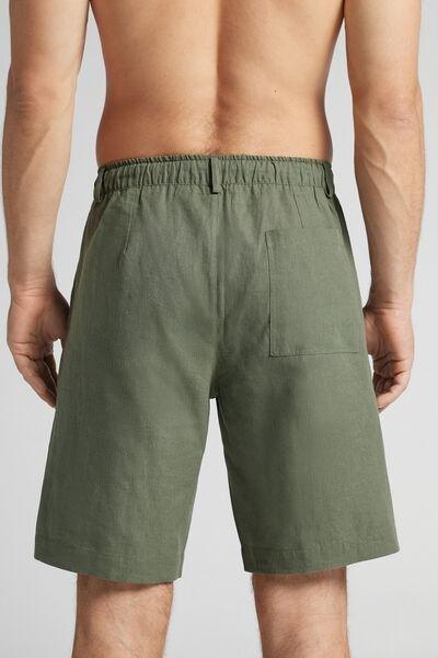 Green Linen And Cotton Shorts, , large image number 3