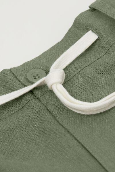 Green Linen And Cotton Shorts, , large image number 4