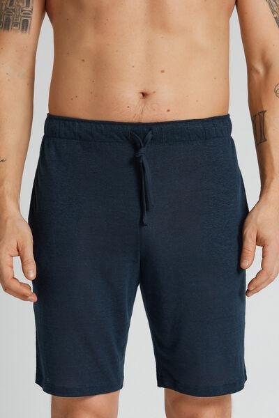 Blue Relaxed Fit 100% Linen Shorts, B601_585J, large image number 0