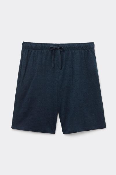 Blue Relaxed Fit 100% Linen Shorts, B601_585J, large image number 2
