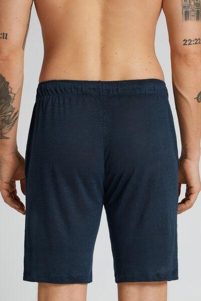 Blue Relaxed Fit 100% Linen Shorts, B601_585J, large image number 3