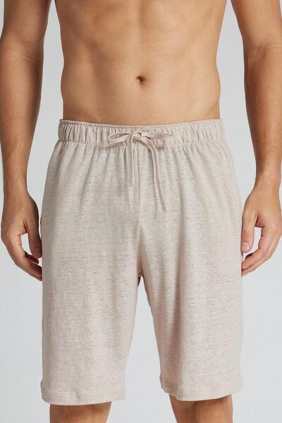 Beige Relaxed Fit 100% Linen Shorts, B601_959I, large image number 0