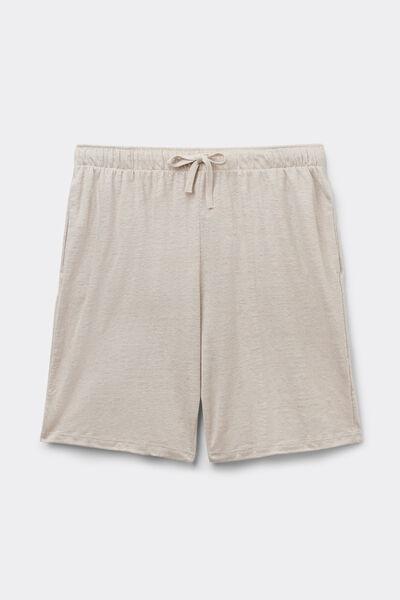 Beige Relaxed Fit 100% Linen Shorts, B601_959I, large image number 2