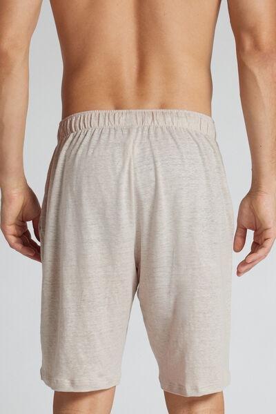 Beige Relaxed Fit 100% Linen Shorts, B601_959I, large image number 3